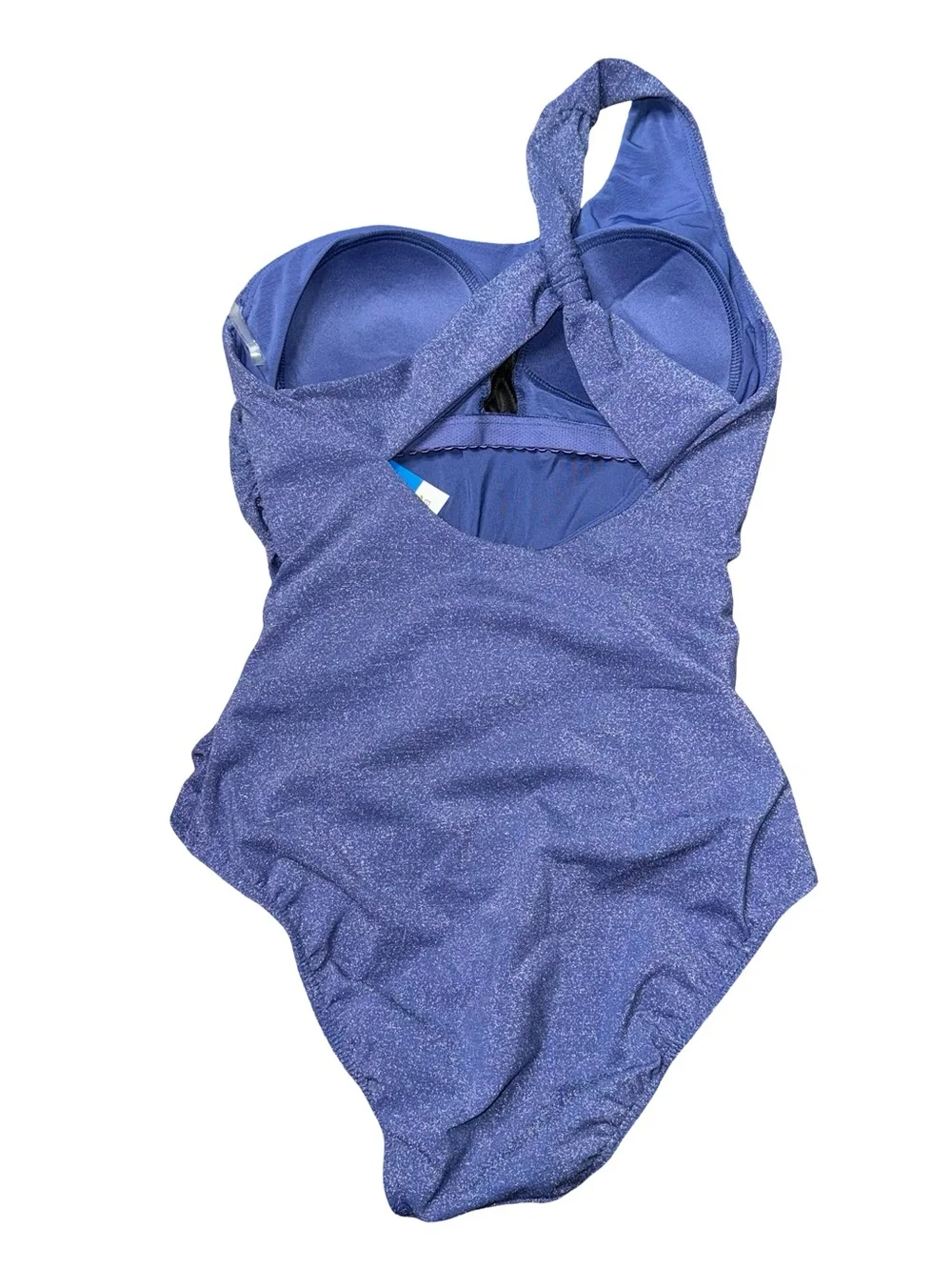 Lands' End Chlorine Resistant Shine Shirred One Shoulder One Piece Swimsuit 8L
